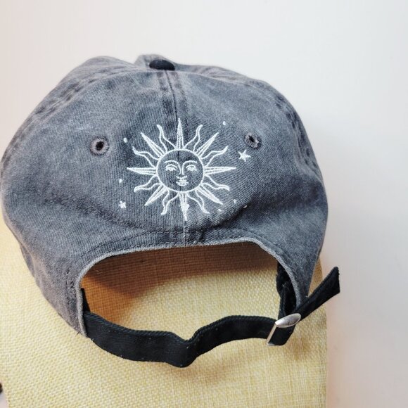 Black Embroider Sun Moon Stars Celestial Mighty Fine Baseball Hat Cap Adjustable - Picture 2 of 5